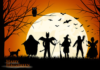 Naklejka premium Halloween - verkleidete Kindersilhouetten - trick or treat