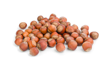 Hazelnuts  isolated on white.