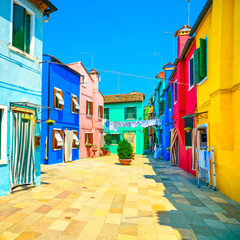 Naklejka premium Venice landmark, Burano island street, colorful houses, Italy