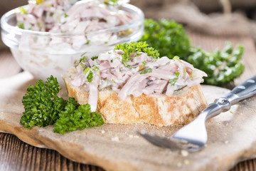Piece of bread with Meat Salad