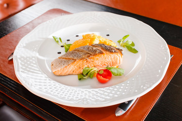 salmon steak in the bar
