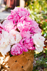 peonies in basket