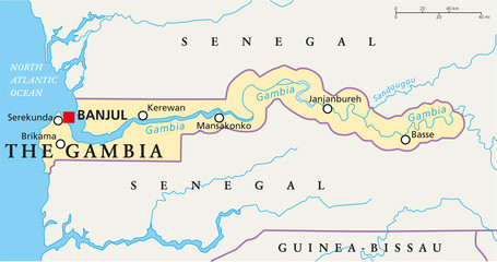 The Gambia Political Map - obrazy, fototapety, plakaty