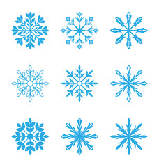 Fototapeta na wymiar Set of different snowflakes isolated on white background
