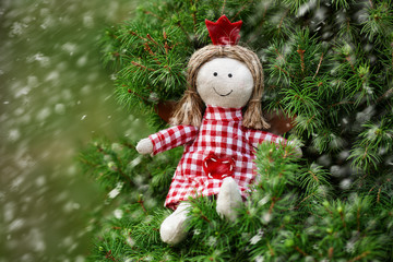 Christmas card with angel on tree