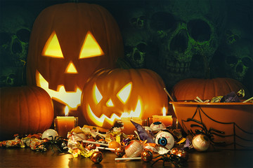 Candy treats and pumpkins