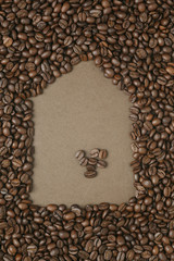 Caffe edition, coffee beans on old brown paper