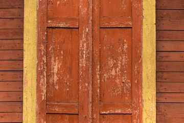 Part of vintage old wood closed window