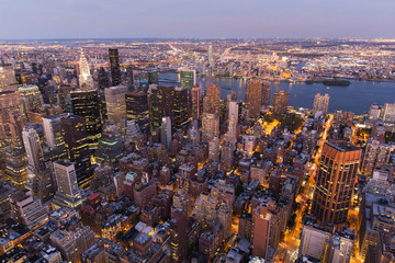 overhead view of New york City at sunset