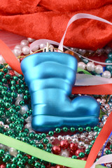 Boots of Santa Claus with Christmas decorations