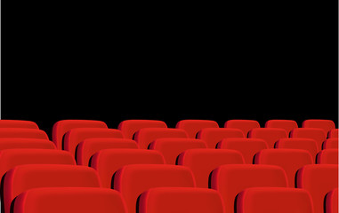 Rows of red cinema seats on a black background. Vector.