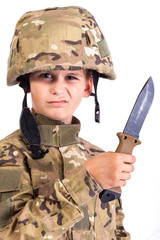 Young soldier with knife