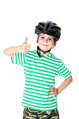 Boy bicyclist with helmet