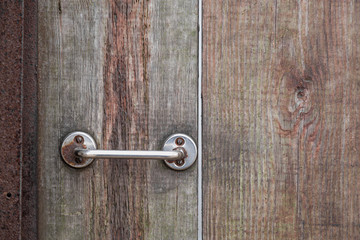 Door handle on wood background