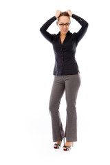 Fototapeta premium model isolated on plain background stressed upset pulling hairs