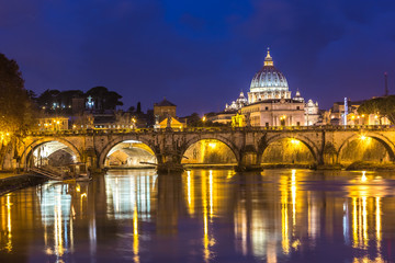 Fototapeta premium Vatican and river Tiber in Rome - Italy at night .