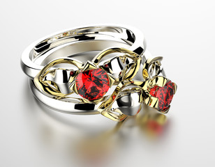 Wedding Ring with garnet. Fashion Jewelry background