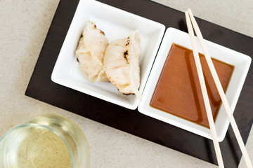 asian gyoza dumplings with sauce