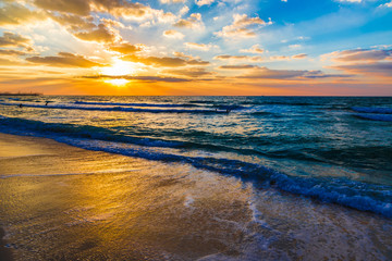 Dubai sea and beach, beautiful sunset at the beach