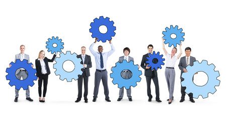 Business People Holding Gear Symbols