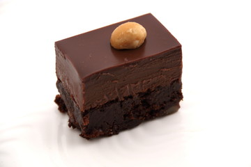 chocolate cake on  a white background.