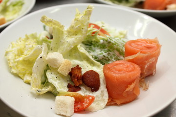 Salad  smoked salmon with vegetables  delicious
