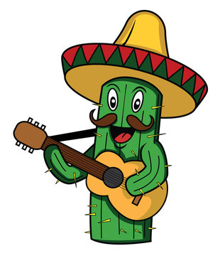 cactus mexico sombero guitar