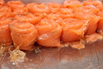 roll Smoked salmon background with gellatin