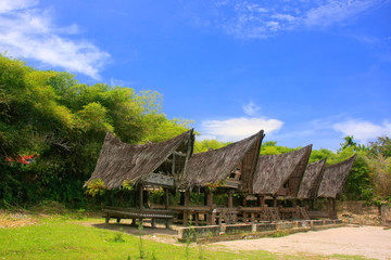Fototapeta na wymiar Traditional Batak houses on Samosir island, Sumatra, Indonesia