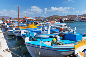Fototapeta na wymiar Greece. Crete. Fishing boats at Elounda in sunny day