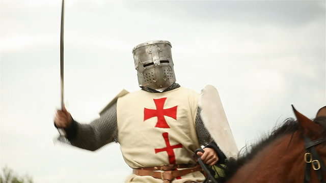 Medieval knights on horseback.