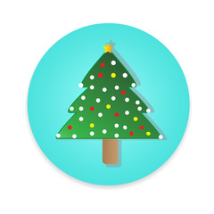 Flat long shadow Christmas tree icon isolate on white background