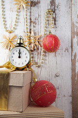 Christmas decorations with clock and bauble