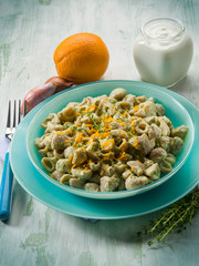 pasta with artichoke cream and orange peel