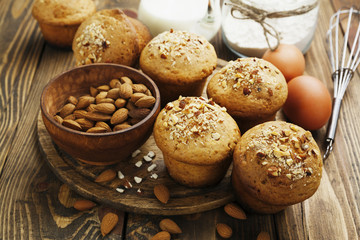 Homemade muffins with almonds