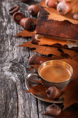 Obraz na płótnie Canvas Wooden background with coffee from acorns