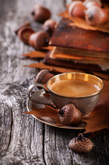 Obraz na płótnie Canvas Wooden background with coffee from acorns