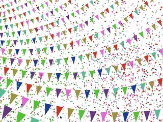 Gekleurde vlaggetjes en confetti