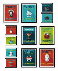 Halloween poster banner design flat background set, eps10