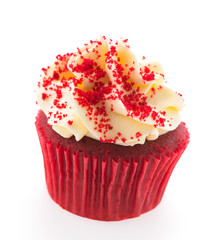 Red velvet cupcakes isolated on white