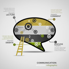 Communication concept infographic template with geared bubble