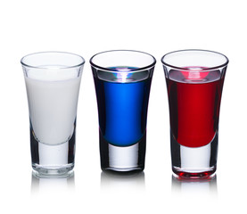 Alcoholic cocktails in shot glasses