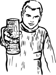 sketch of a guy with a glass of beer