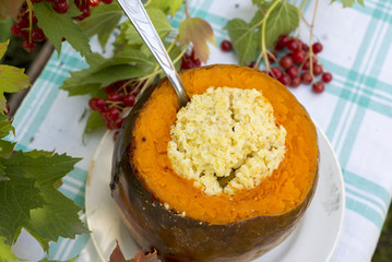 Dairy millet porridge baked in  pumpkin