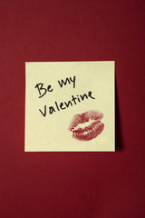 Lipstick kiss on adhesive note for Valentine's day