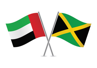 United Arab Emirates and Jamaican flags. Vector illustration.