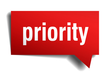 priority red 3d realistic paper speech bubble