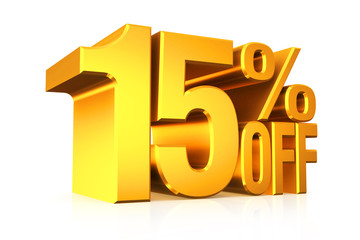 3D render gold text 15 percent off.