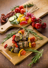 skewer with meat balls and vegetables