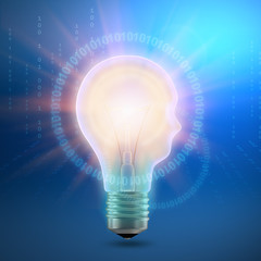 lamp in the form silhouette of head surrounded by numbers.